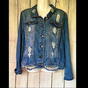Distressed jean jacket